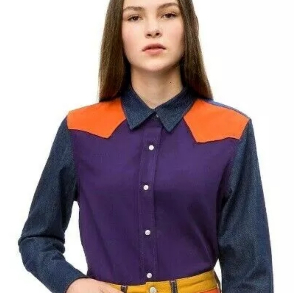 CALVIN KLEIN Western Rodeo Shirt M Indigo Purple